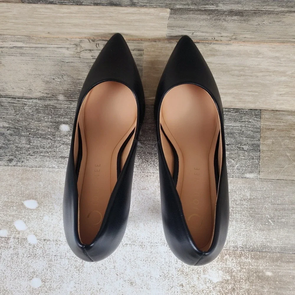 Journee Scylee Womens Dress Heels Size 7.5 M Black Pointed Toe‎ Wide Width Pumps